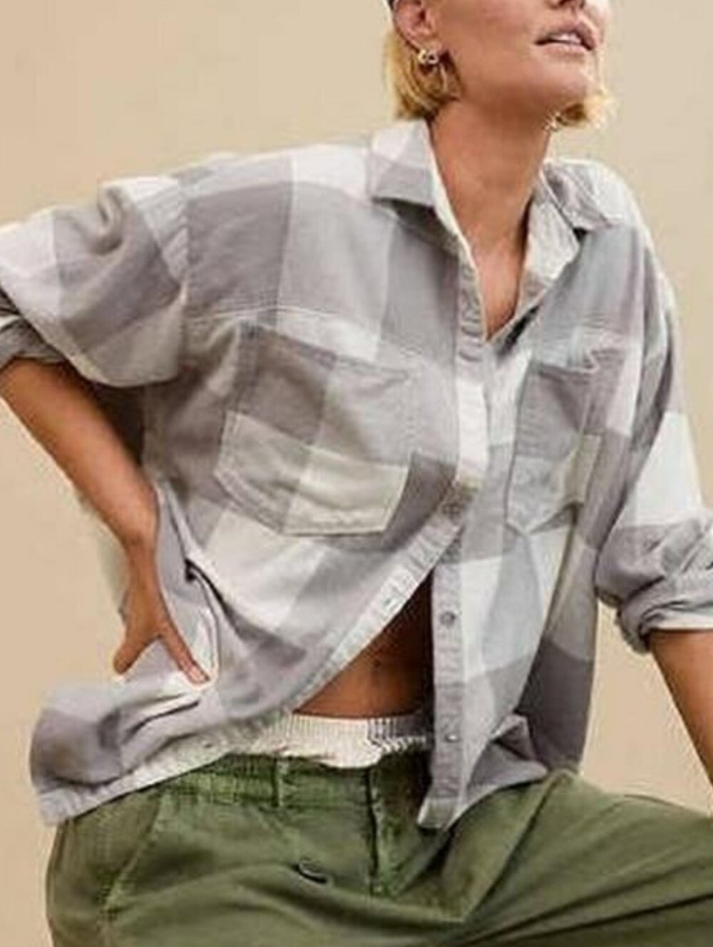 Aerie Oversized Anytime Fave Flannel Plaid Button Down Shirt